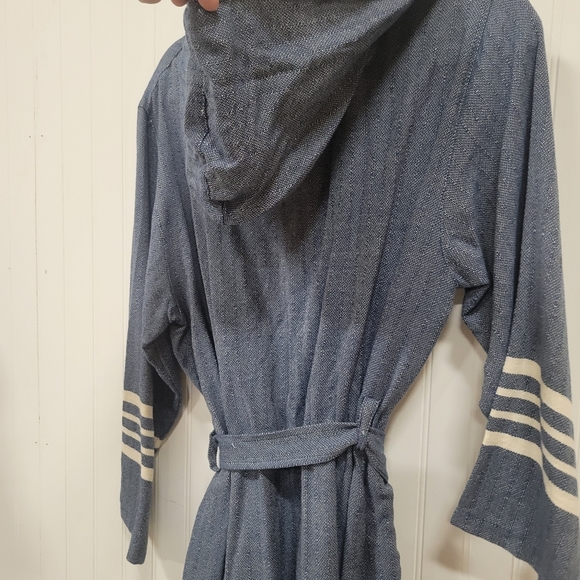 Blue and Cream Belted Sweater Jacket - Picture 7 of 8